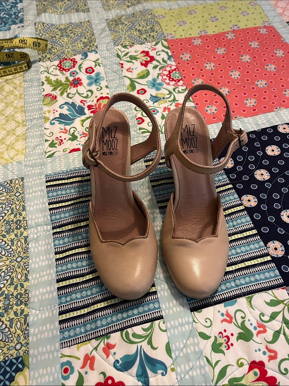 Miz Mooz Beige Leather Ankle-Strap Heels size 7.5